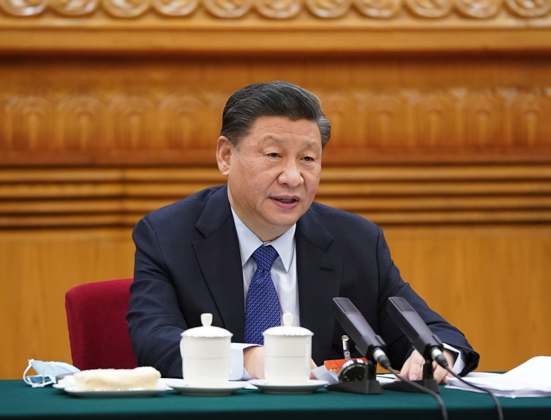 3月7日，中共中央總書記、國家主席、中央軍委主席習(xí)近平參加十三屆全國人大四次會(huì)議青海代表團(tuán)的審議。新華社記者 李學(xué)仁 攝
